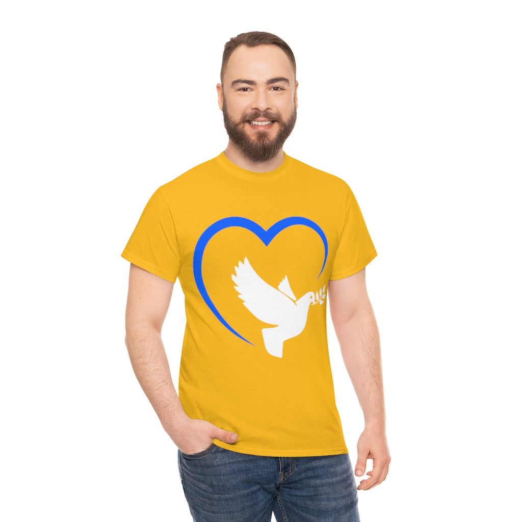 Ukraine T-Shirt Orange Heart and Dove Cotton