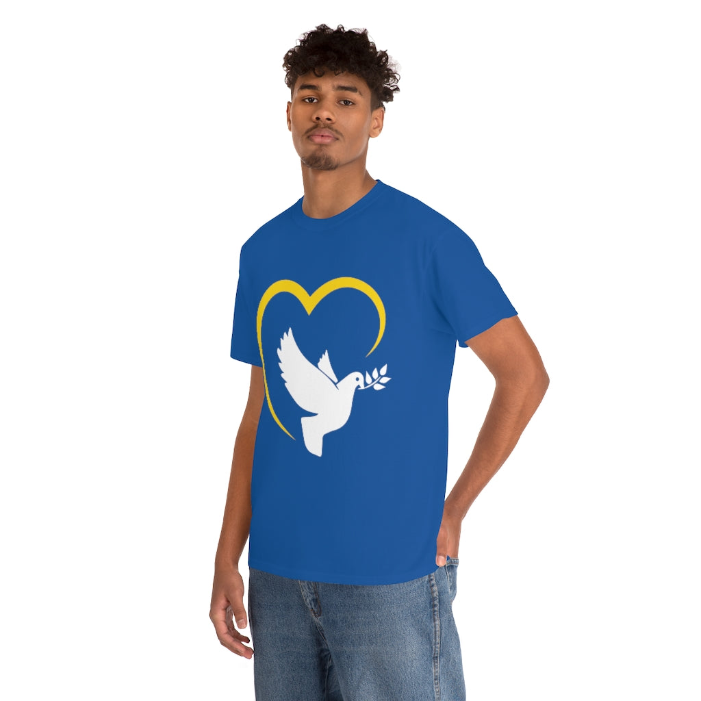 Ukraine T-Shirt Blue Heart and Dove Cotton