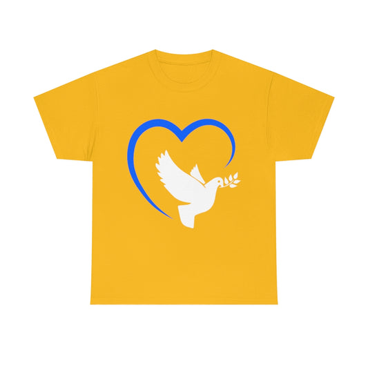 Ukraine T-Shirt Orange Heart and Dove Cotton