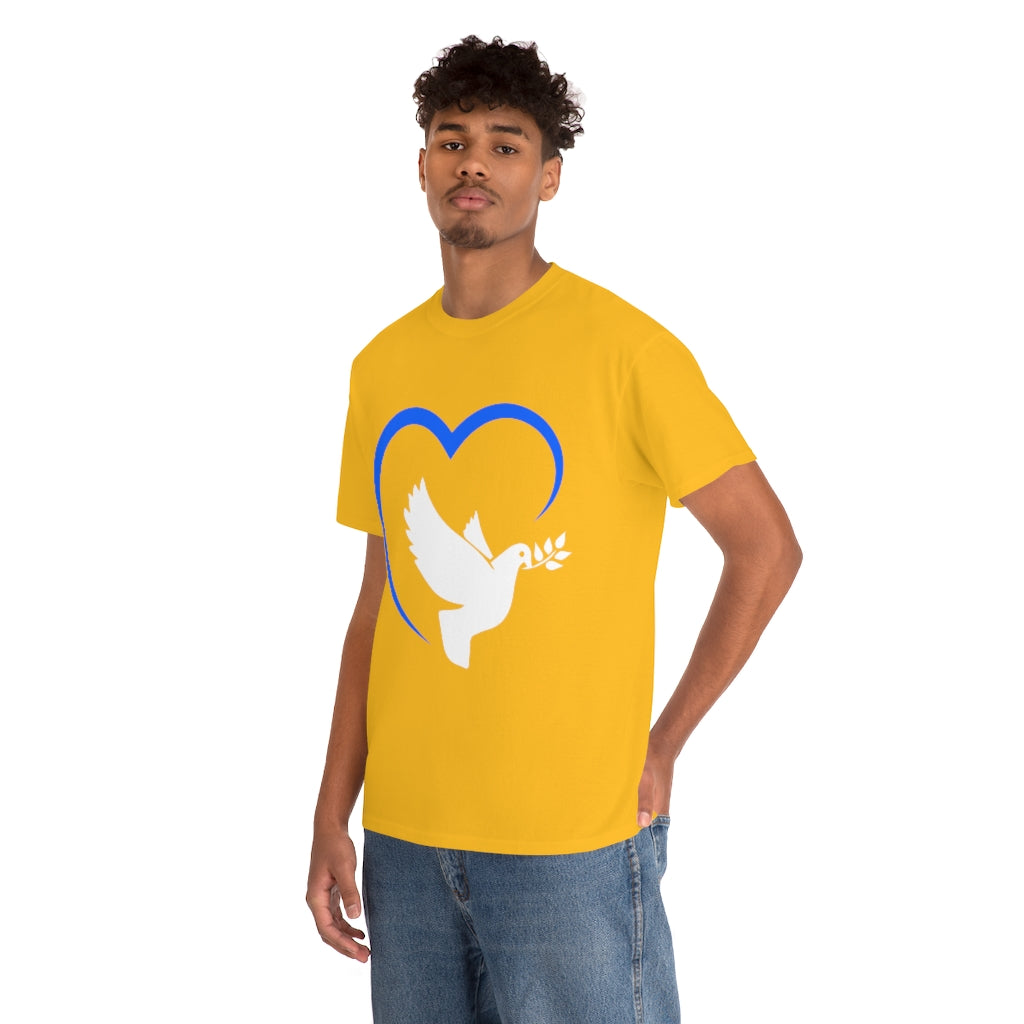 Ukraine T-Shirt Orange Heart and Dove Cotton