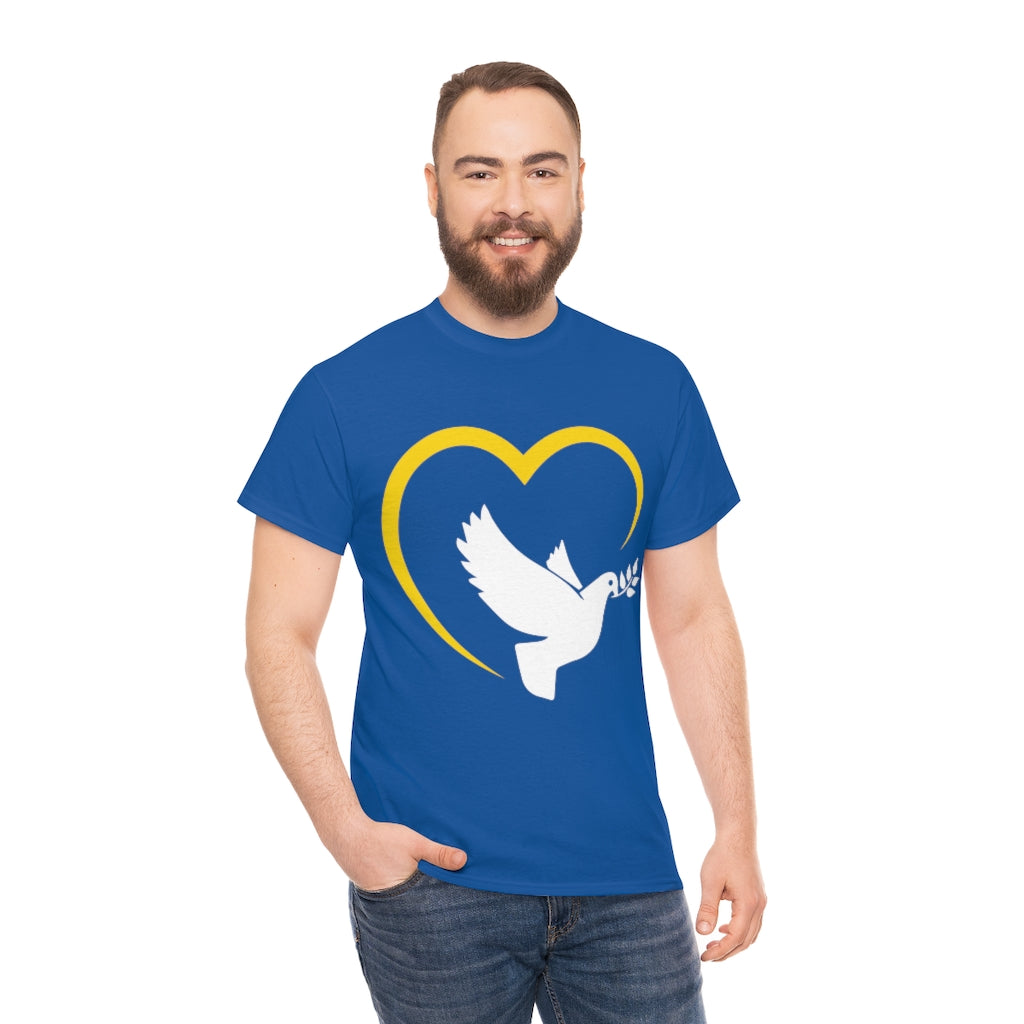 Ukraine T-Shirt Blue Heart and Dove Cotton