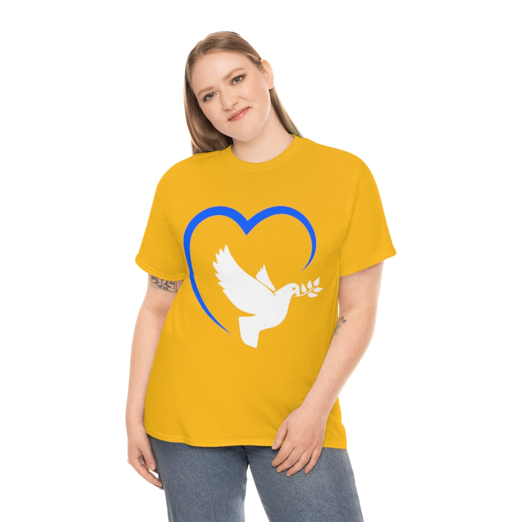 Ukraine T-Shirt Orange Heart and Dove Cotton
