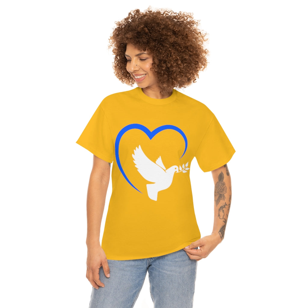 Ukraine T-Shirt Orange Heart and Dove Cotton