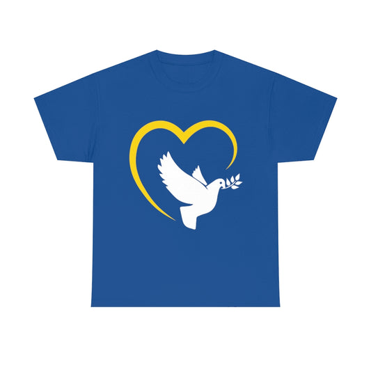 Ukraine T-Shirt Blue Heart and Dove Cotton
